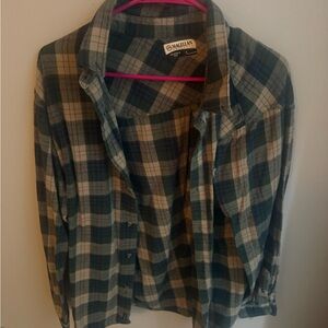 Magellan Outdoors Green and Tan Plaid Casual Button Down Shirt